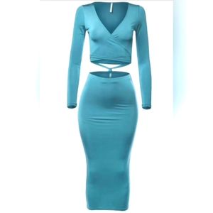 Tresser Midiskirt Set Teal Wrap Long Sleeve Women's